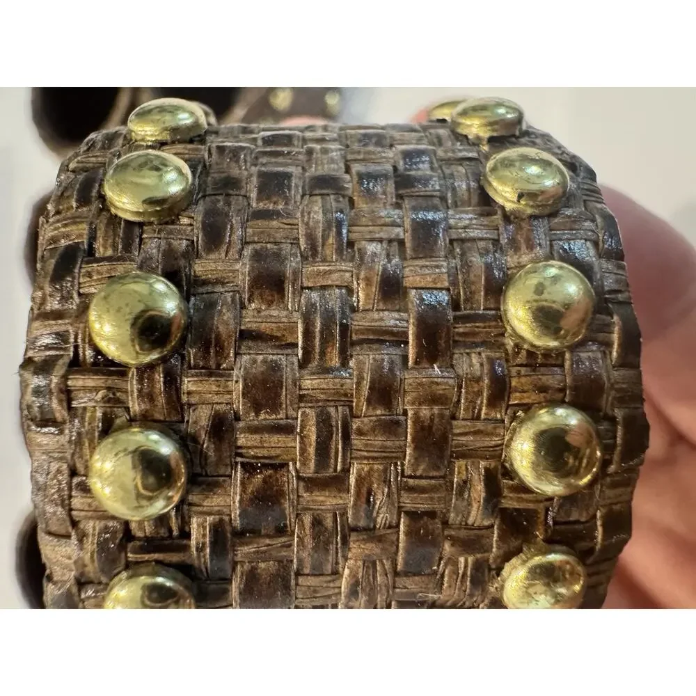 8 Happy Chic by Jonathan Adler Napkin Rings Brown Woven Gold Studs